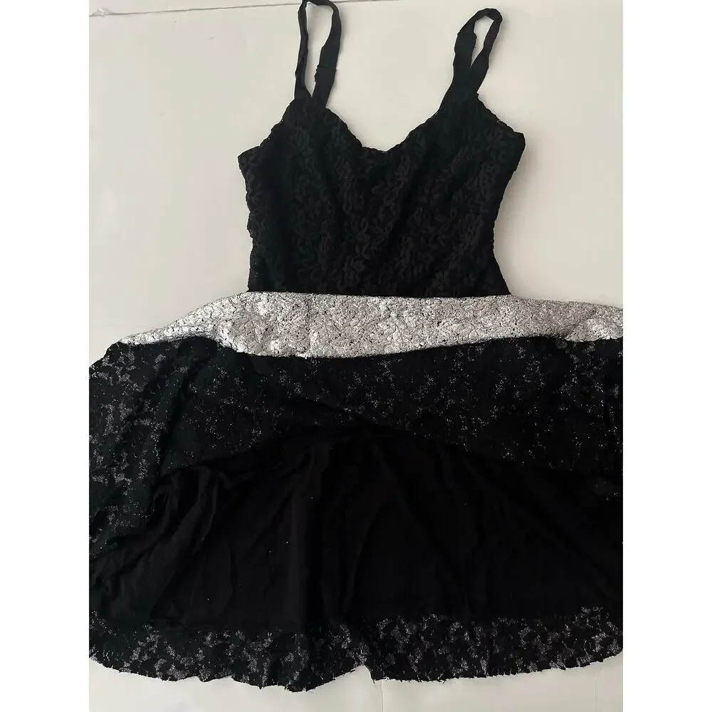 Free People Dress Women S Black Silver Lace Fit & Flare Mini Party New Years